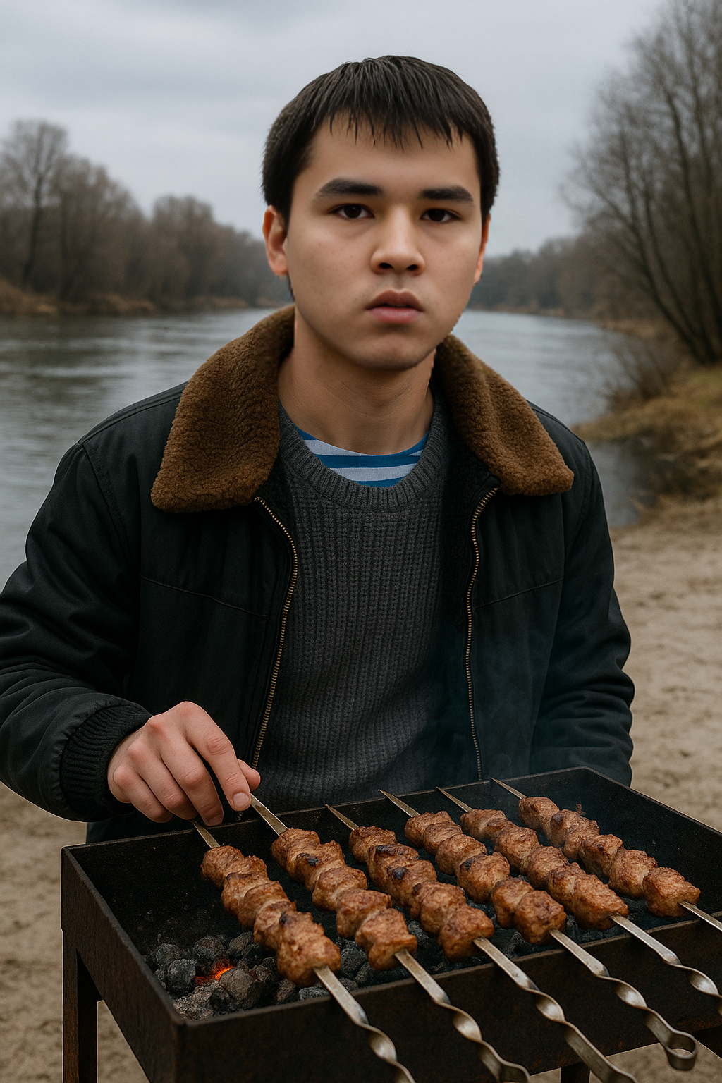 Эльдан жарит шашлык